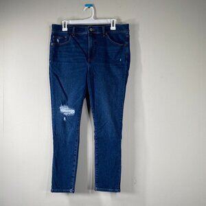Express Cropped SKINNY Denim Jeans Women's 12 High Rise Blue Distressed Casual